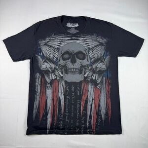 Helix Mens Skull Eagle American Flag Graphic V-Neck T-Shirt Black Size Large